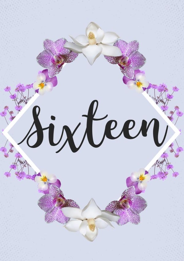 Floral ‘Sixteen’ 16th Birthday Card for 16 Year Old Girls created by Evezee