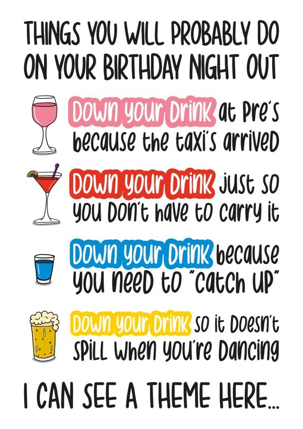Down Your Drink Night Out Card created by TeePee Creations