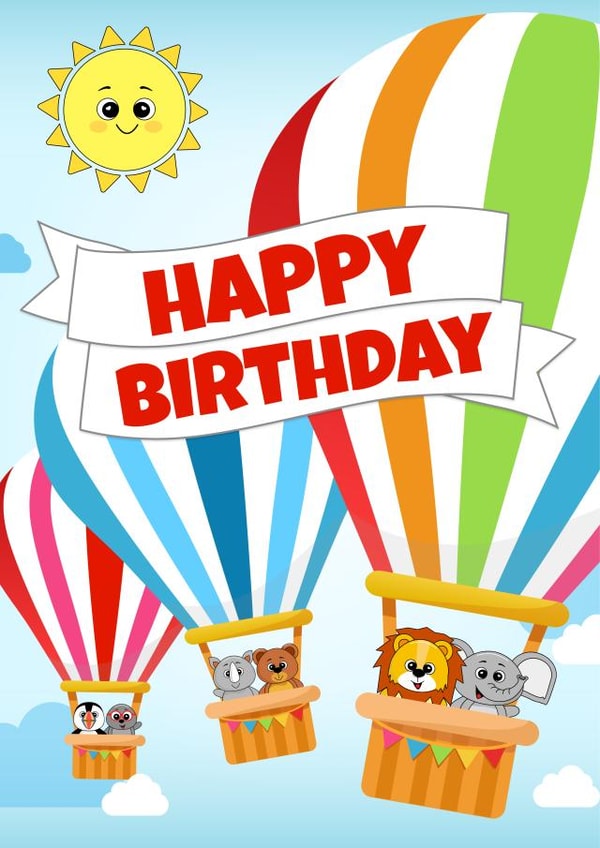 Hot Air Balloon Animal Birthday Card - Up Up and Away Happy Birthday created by RoleyOleyMoley