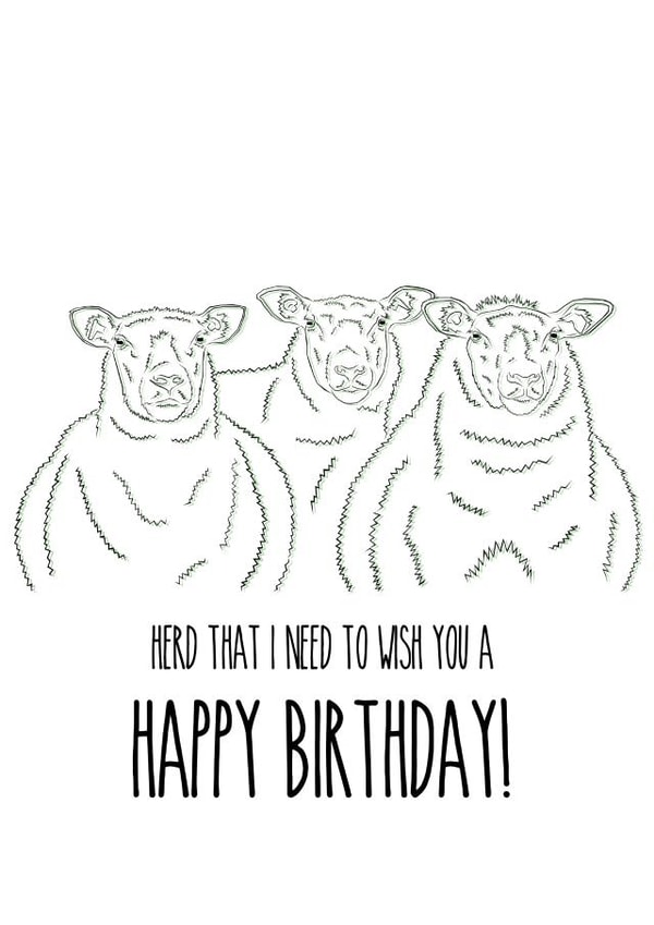 Sheep Herd Birthday Card 1000 created by Freja Norse Illustrations