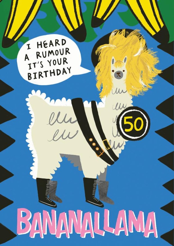 50th Birthday Banana Llama card created by @AimeeStevens.Design