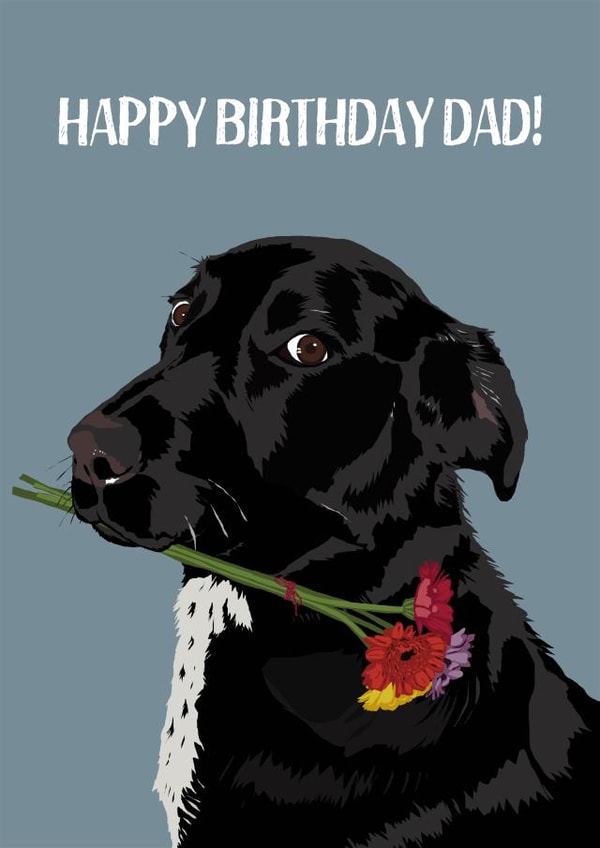 Dog with Flowers Birthday Card for Dad created by Perkins & Morley