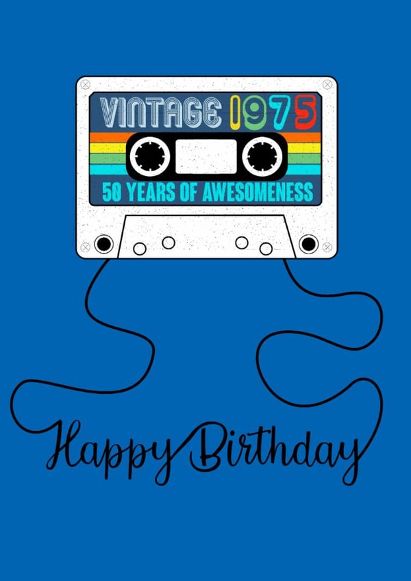 Retro Mixtape 50th Happy Birthday Card 1975 Birthday created by Claire Beetham-Davies