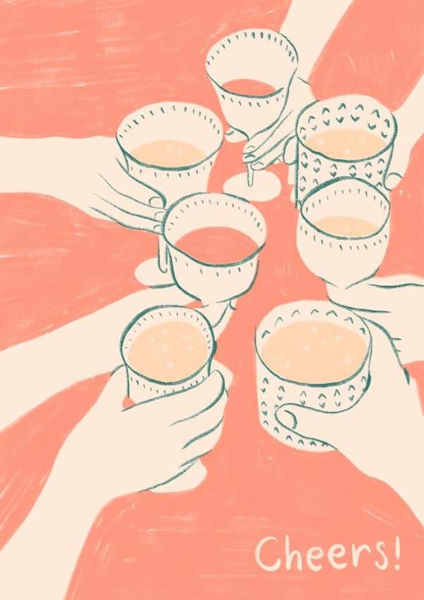 Cheers! drinks with friends card created by Lydia Ellen Greaves