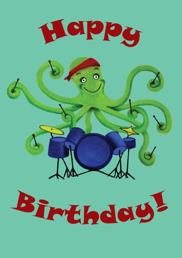 Happy Birthday Octopus Drummer Kids Card created by Celia Hyland