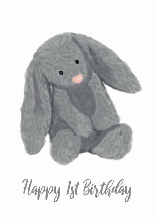 JellyCat Inspired Toy Rabbit First Birthday Card created by Sarah, Spark Prints & Designs
