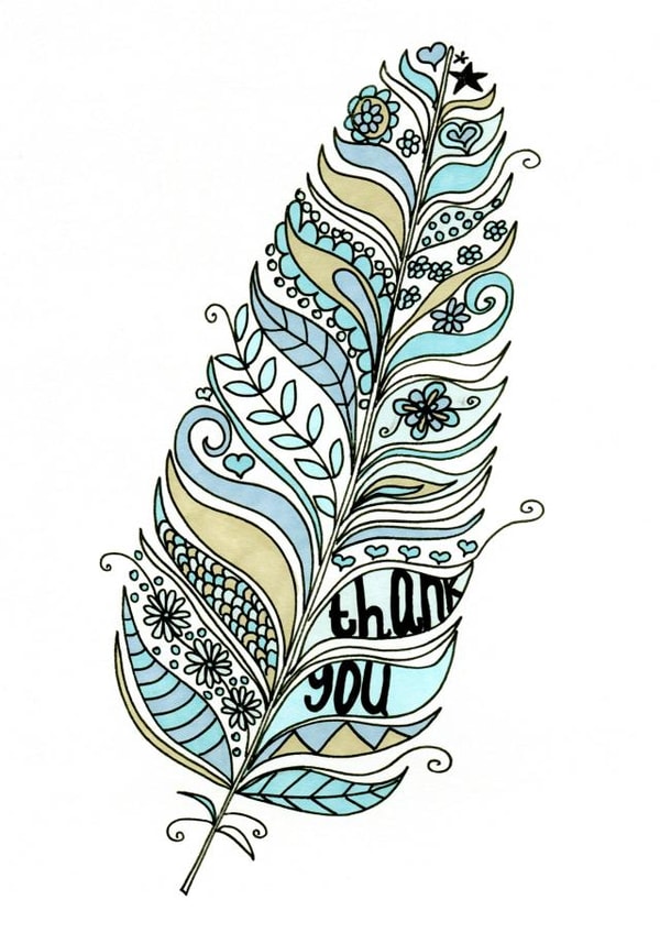 Pretty feather thank you card created by Fefe Teale