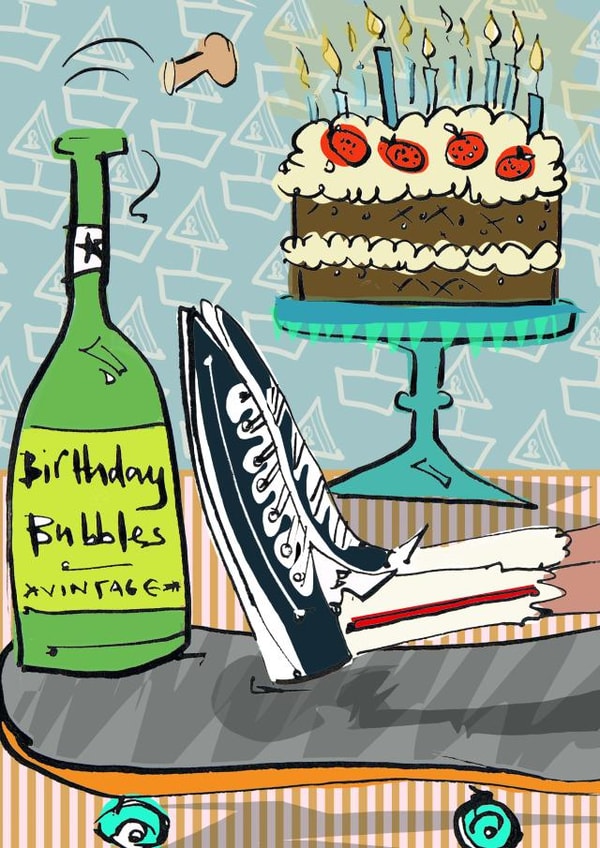Skateboard Birthday Bubbles and Cake created by Higgledy Ink Illustration