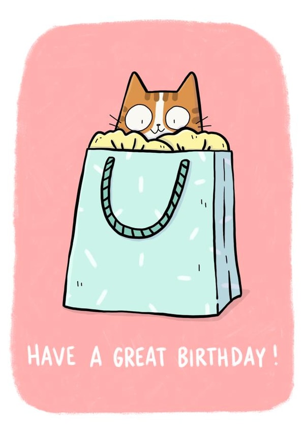 Cat in a gift bag birthday card created by Camille Medina