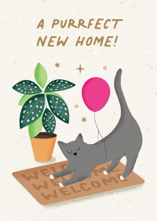 Cute Cat Pun New Home Card - House Plant - Door Matt - Purrfect New Home! created by Studio Mads