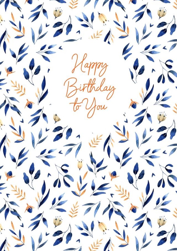 Birthday card with dark blue snd orange ornament. created by Julia Mezhniakova