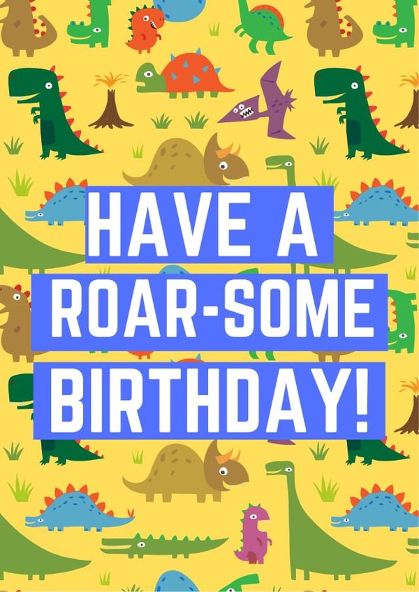 Dinosaur birthday card yellow created by Joshu.a Designs