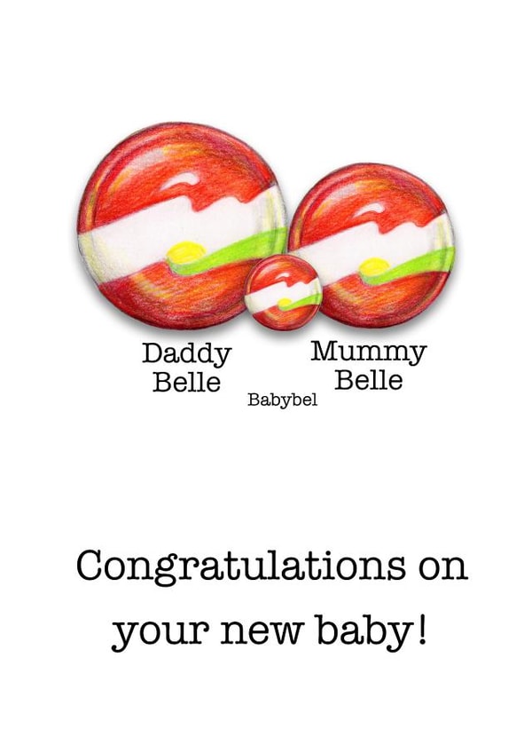 Cute and cheesy congratulations card for birth of new baby created by Lucy Hughes