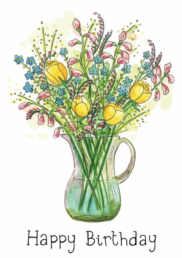 Pretty Birthday Card - Jug - Flowers created by Vicky Kuhn