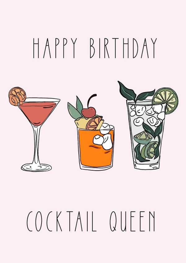 Classic Birthday Card - Cocktail Queen - For Her created by Papella Designs