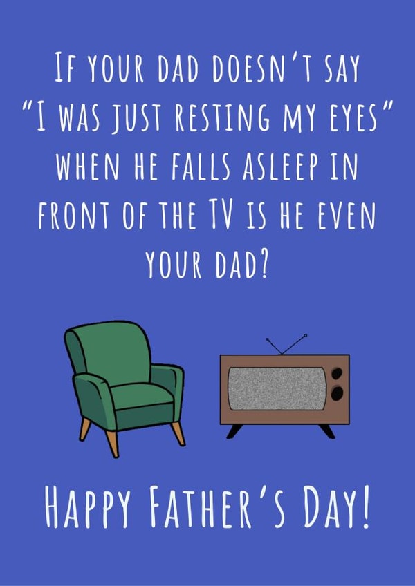 Dad falling asleep in front of tv Father’s Day card created by Nikki Noo Cards