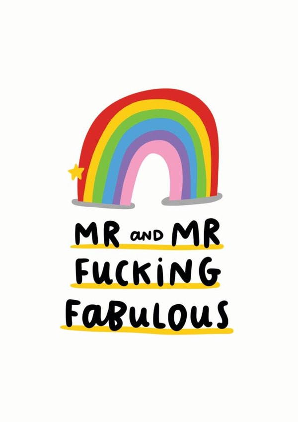 Mr and Mr Fucking Fabulous Card - Rainbow wedding card created by Arrow Gift Co