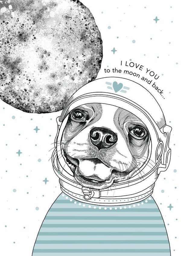 I love you to the moon and back card created by Dotty Dog Art