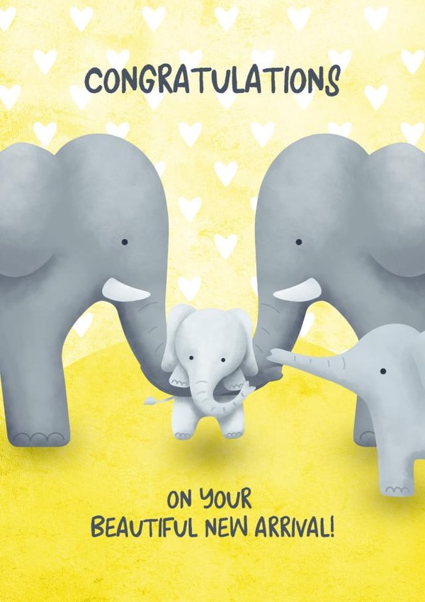 Family of four New Baby Elephant card created by Evie Garnett Designs