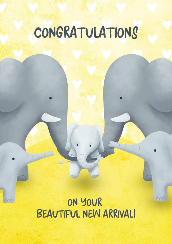 Family of five New Baby Elephant card created by Evie Garnett Designs