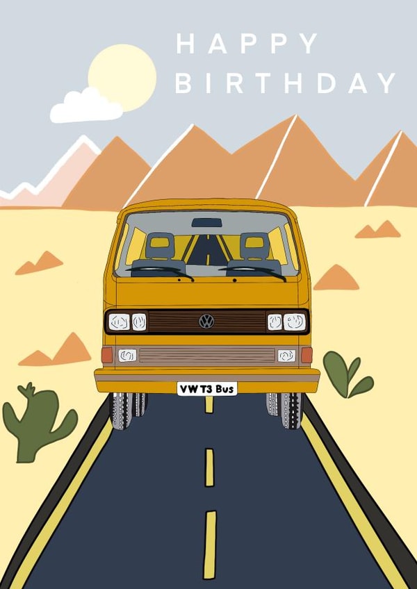 T3 Volkswagen Campervan adventure birthday card created by Phoebe