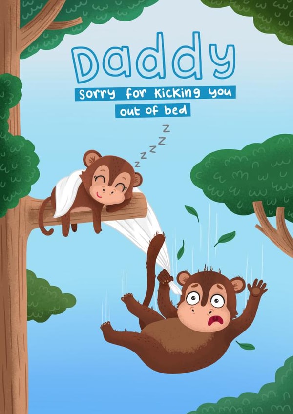 Daddy sorry for pushing you out of bed, father's day card created by Blue Kiwi Design