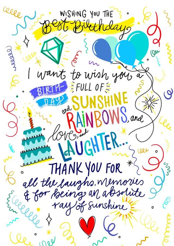 Sunshine and Rainbows Best birthday card created by daminidesigns
