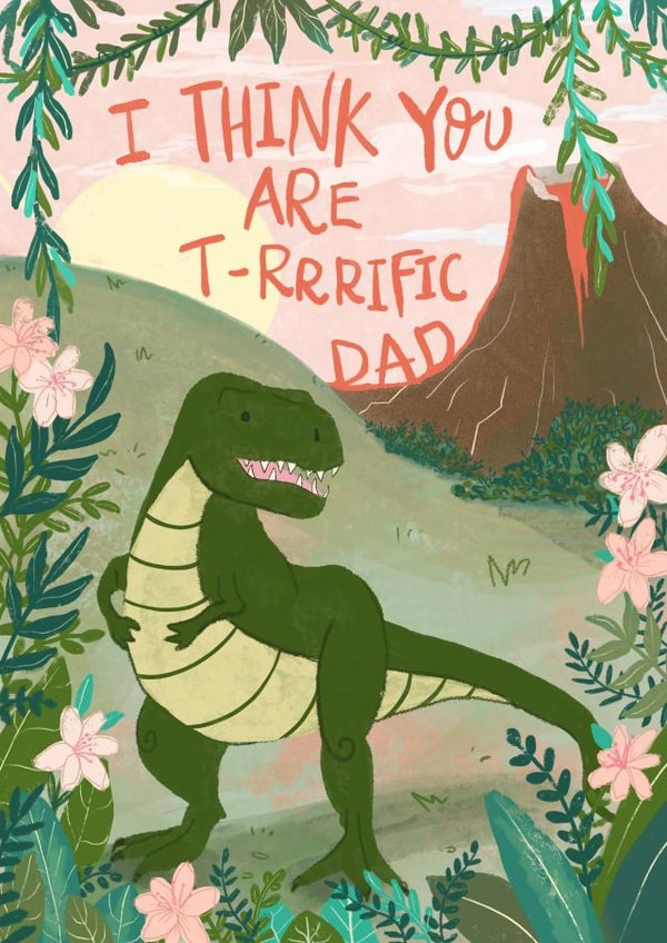Dinosaur and volcano Father’s Day card created by Envy Row