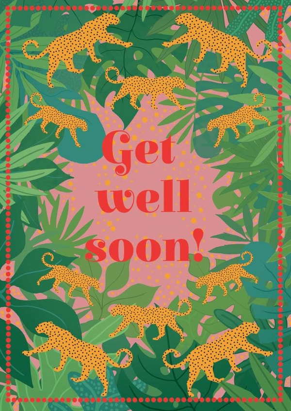 Tropical Jungle Leaves and Leopards Get Well Soon Card created by @ChildstarSamantha