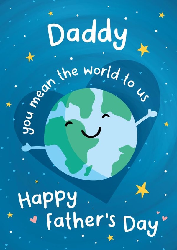 Cute Fathers Day Card - Daddy - World - Daddy You Mean The World To Us Happy Father's Day created by Macie Dot Doodles