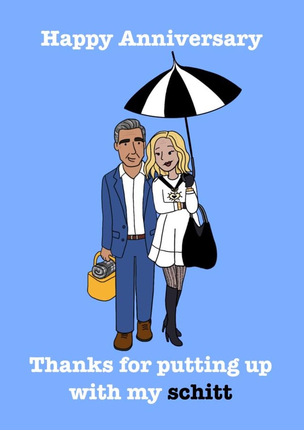 Funny Schitt's Creek inspired anniversary card created by Karentoons