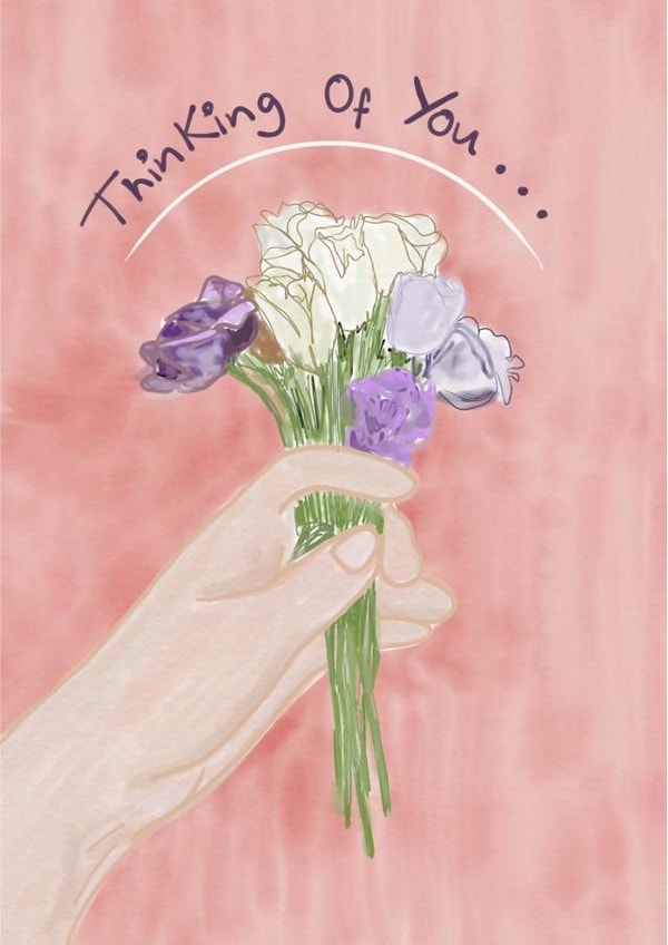 Thinking of you - Holding flowers card created by Amelia Paveley