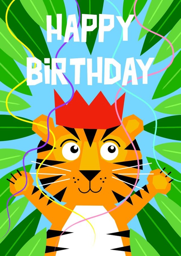Children's tiger birthday card created by Adam Regester