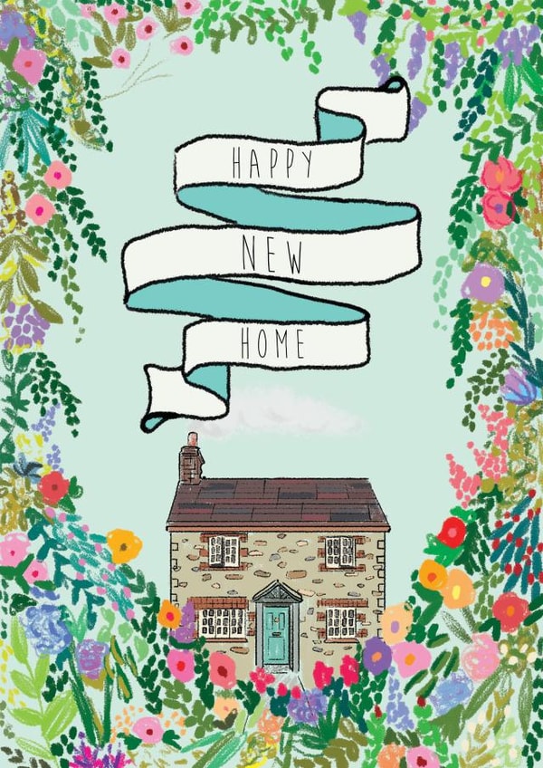 Traditional New Home Card - House - Flowers - Happy New Home created by Happy Beespoke Designs