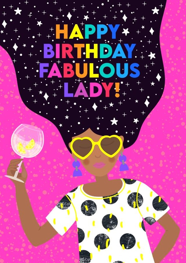 Fabulous Lady drinking Gin Birthday Card created by Colour Pop Prints