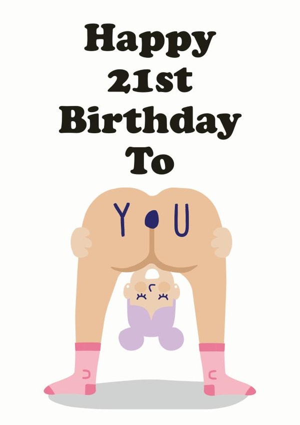 Cheeky nude bum 21st birthday card for her created by Studio Boketto