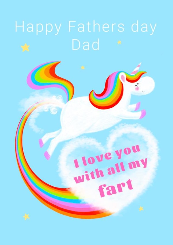 Rainbow farting unicorn fathers day card created by Dani Verbeeten