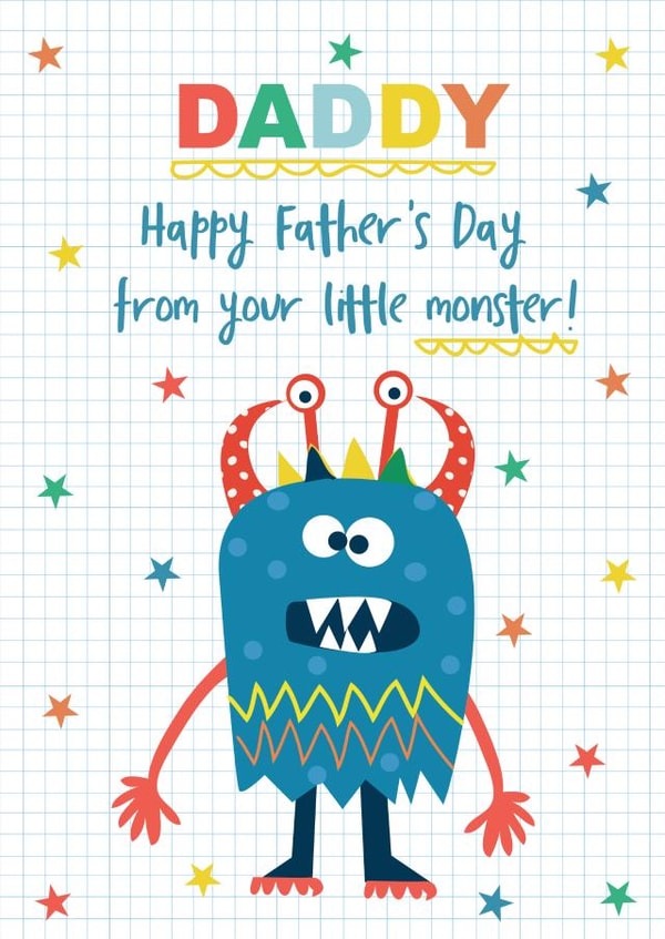 Cute Monster Fathers Day Card - Daddy - Monster - Daddy Happy Father's Day From Your Little Monster! created by TillieMint