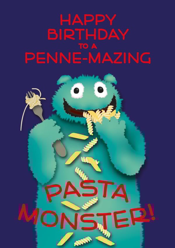 Birthday Pasta Monster card created by Rachel Hsiroc Design