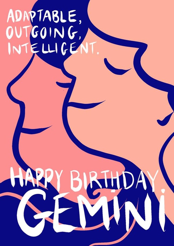 Gemini happy birthday characteristics card created by Emily Campbell