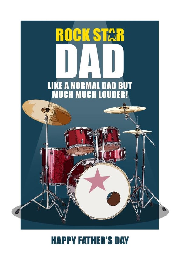 ROCK STAR DAD. Drum Kit Father's Day Card created by RetroMotion Artwork