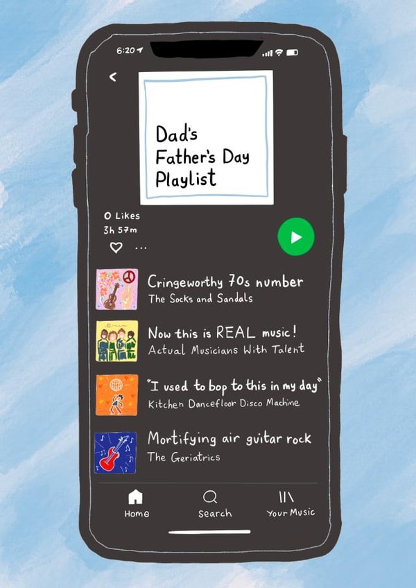 Dad’s bad taste in music Father’s Day card created by Hello Hatty