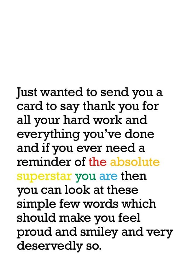Heartfelt Typography Thank You Card - Just Wanted To Send You A Card To Say Thank You For All Your Hard Work created by The Right Lines