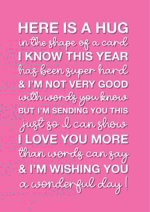 A hug in the shape of a card created by hazelletters