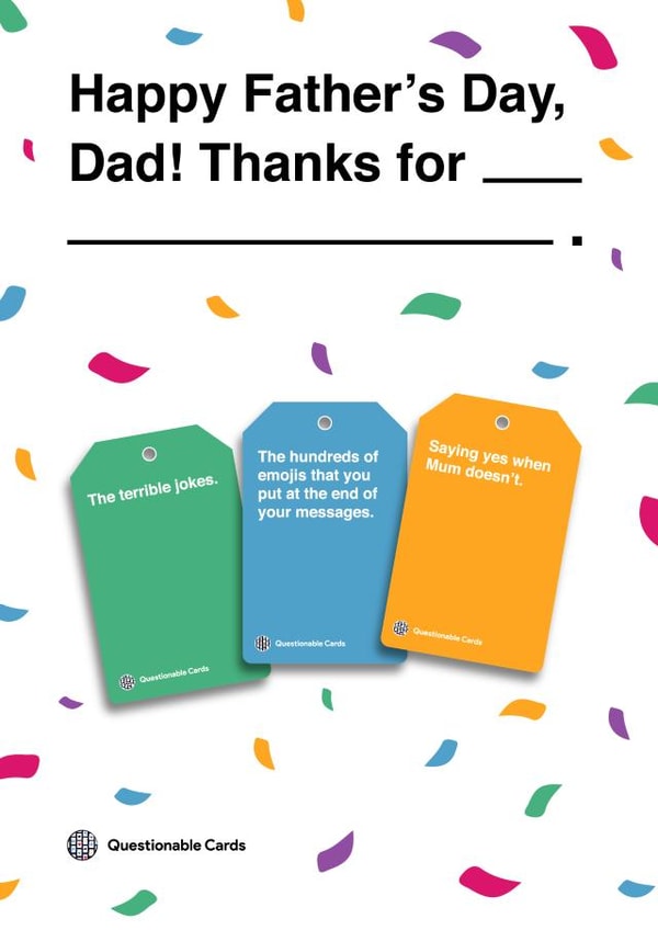 Cards against humanity themed Father's Day Card created by Questionable Cards