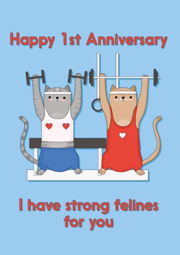 Strong Felines Happy 1st Anniversary Card created by Pixie Studio