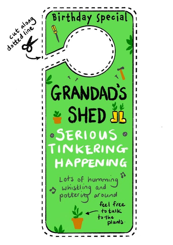Grandad's shed door hanger card created by Dani Verbeeten