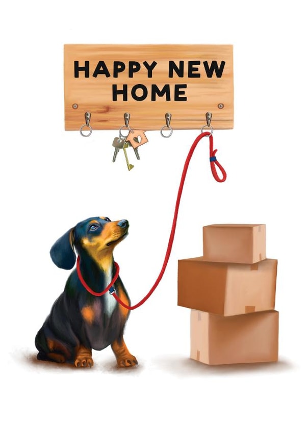 Cute Dachshund New Home Card - House Keys - Happy New Home created by Hot Dog greetings