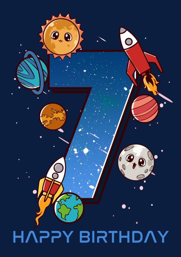7th Birthday Space Rockets Card created by Love Gifts