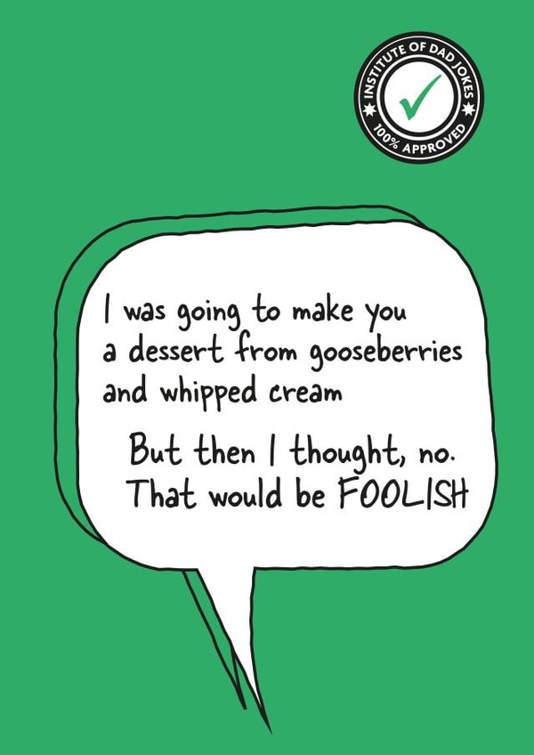 Punny one-liner dad-joke card 1001 created by Tess Cards